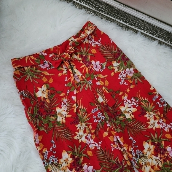 E & M Wide leg Floral Tropical Print Tie Waist Pants. Size Large. New without ta - Picture 2 of 8
